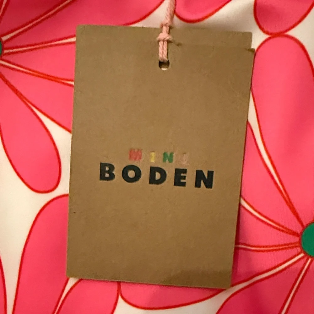 Boden Pink Floral Daisy One-Piece Swimsuit with Green Straps